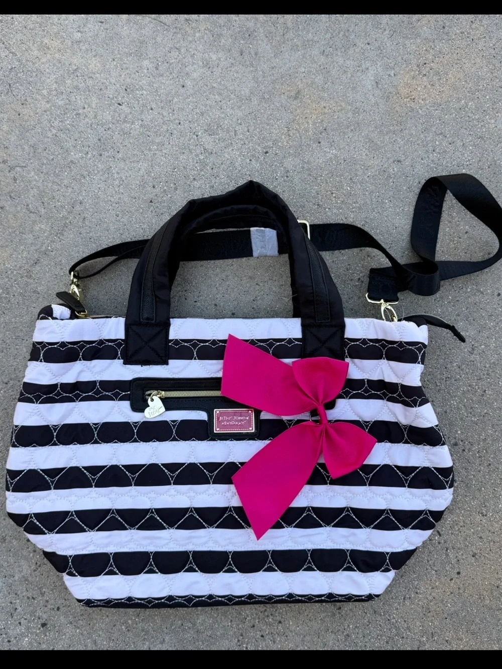 Betsey Johnson Quilted Heart Tote Pink Bow new with tags
